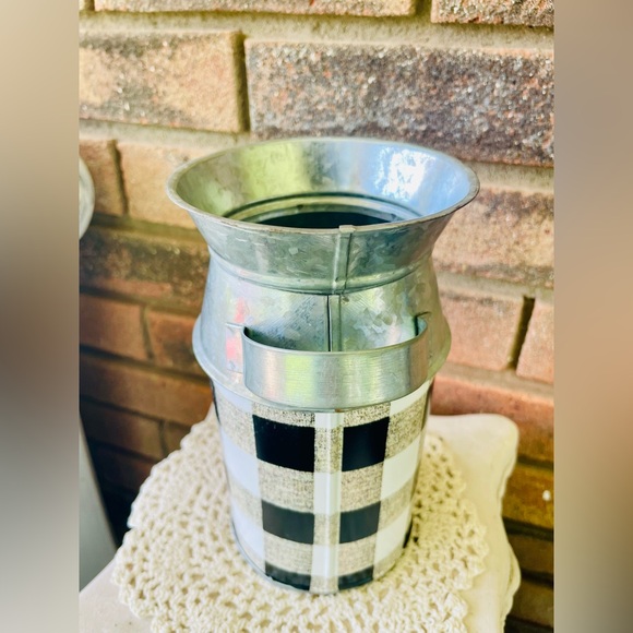 *Black & White Buffalo Check Milk Can, Small 8” - Picture 3 of 13